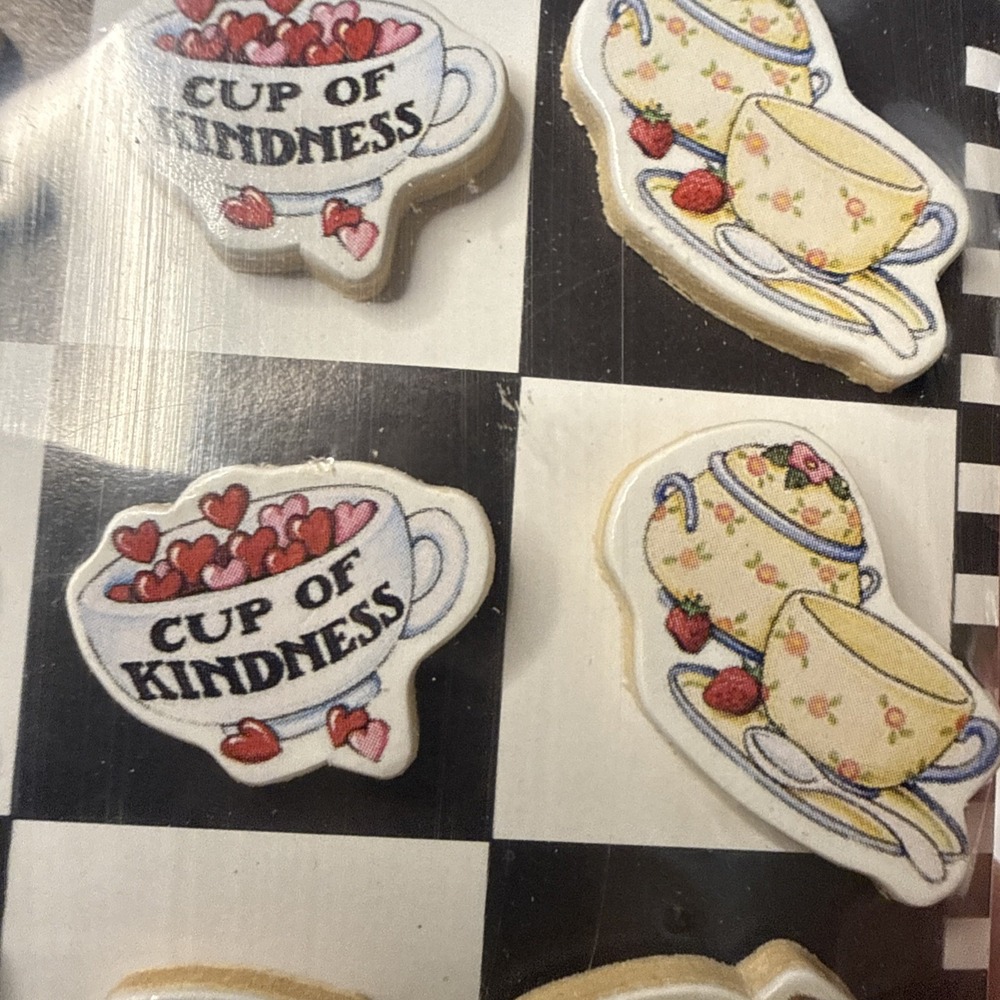 MARY ENGELBREIT 12 THUMBTACKS Set TEAPOTS Teacups Pink Cup of Kindness Cottage - Picture 4 of 5